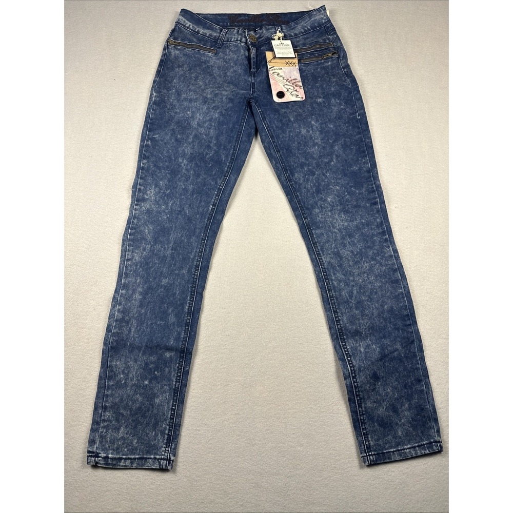 Vanilla Star Real Cheeky Jeans Women Size 7 Blue Distressed Acid Wash NWT